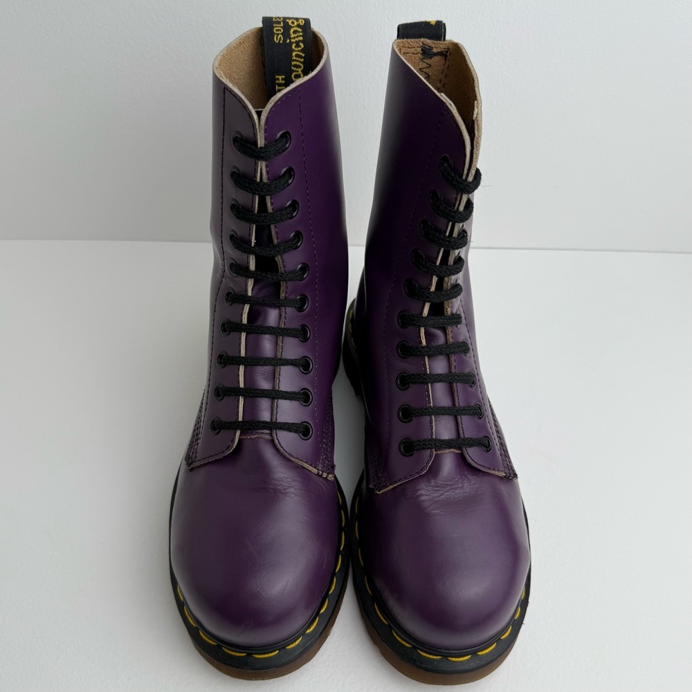 Vintage Dr. Martens England 1919 Purple Leather Steel Toe 10 Eye Boots UK 5 - Picture 3 of 16